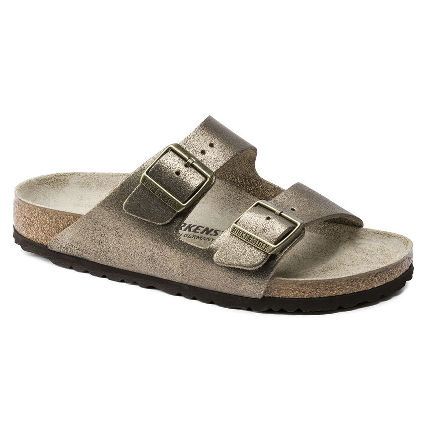 BIRKENSTOCK Women's Arizona Washed Metallic Antique Gold Leather Sandal - 1011286