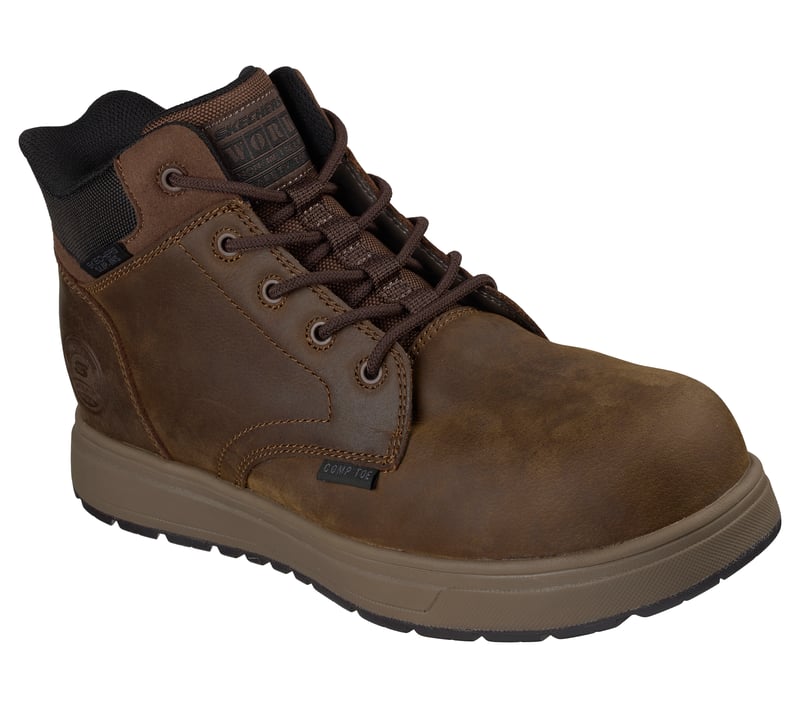 SKECHERS WORK Men's Cliff Composite Toe Slip-In Work Boot Brown - 200424-BRN