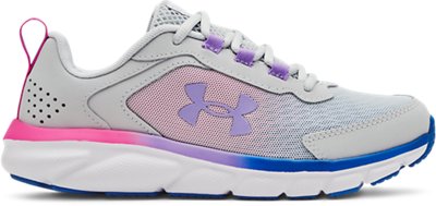 Under Armour Girls' Grade School Assert 9 Running Shoes Halo Gray/White/Vivid Lilac - 3024634-106