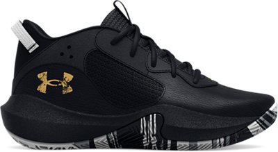 Under Armour Unisex Kids' Pre-School UA Lockdown 6 Basketball Shoes Black/Black/Metallic Gold - 3025618-003