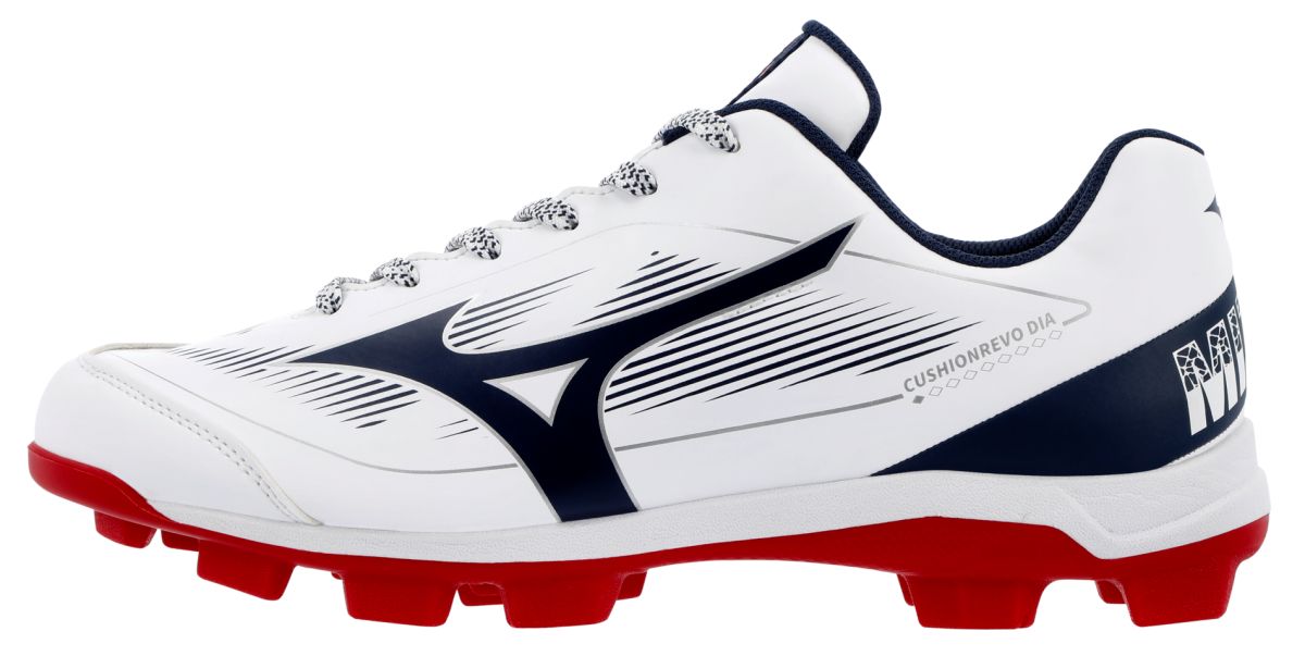 Mizuno Men's CushionRevo Diamond TPU Molded Baseball Cleat White/Navy/Red - 320707.0051