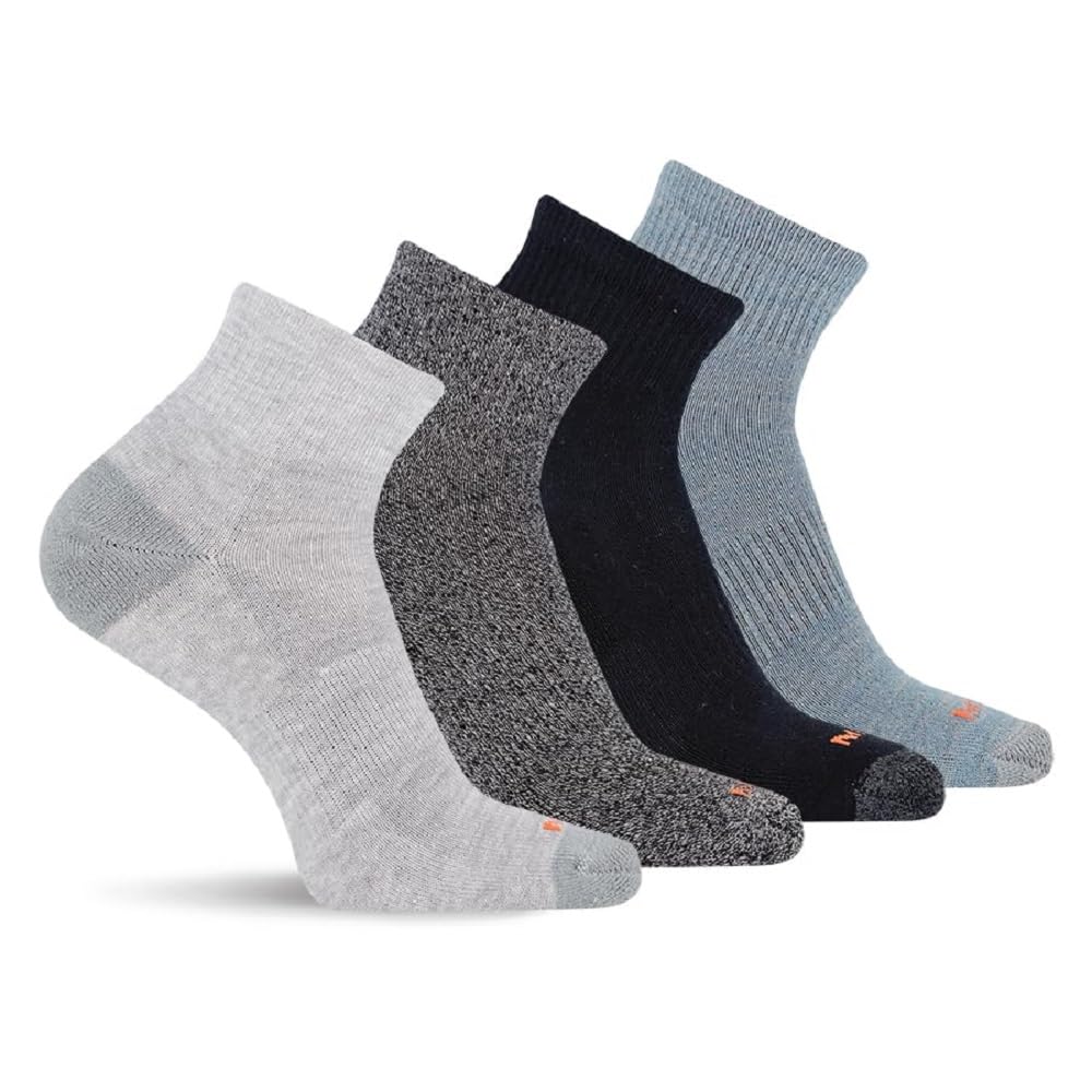 Merrell Men's and Women's Midweight Cushion Quarter Ankle Socks 4 Pair Pack, Gray, 9.5-12