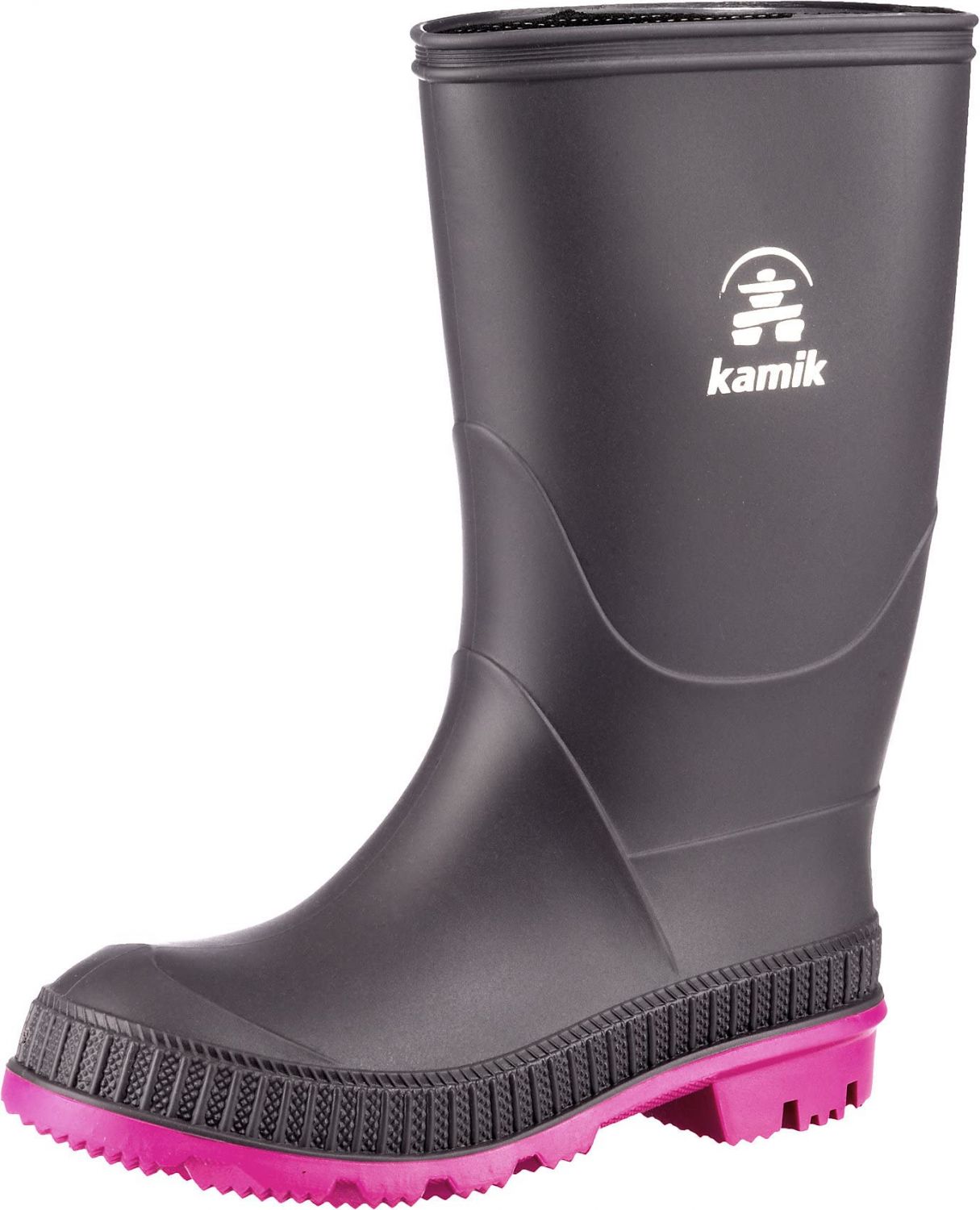 Kamik Stomp Rain Boot for Kids - Waterproof and Warm Felt Footbed Designed for Rainy Day Adventures, Charcoal/Magenta - 7 Toddler