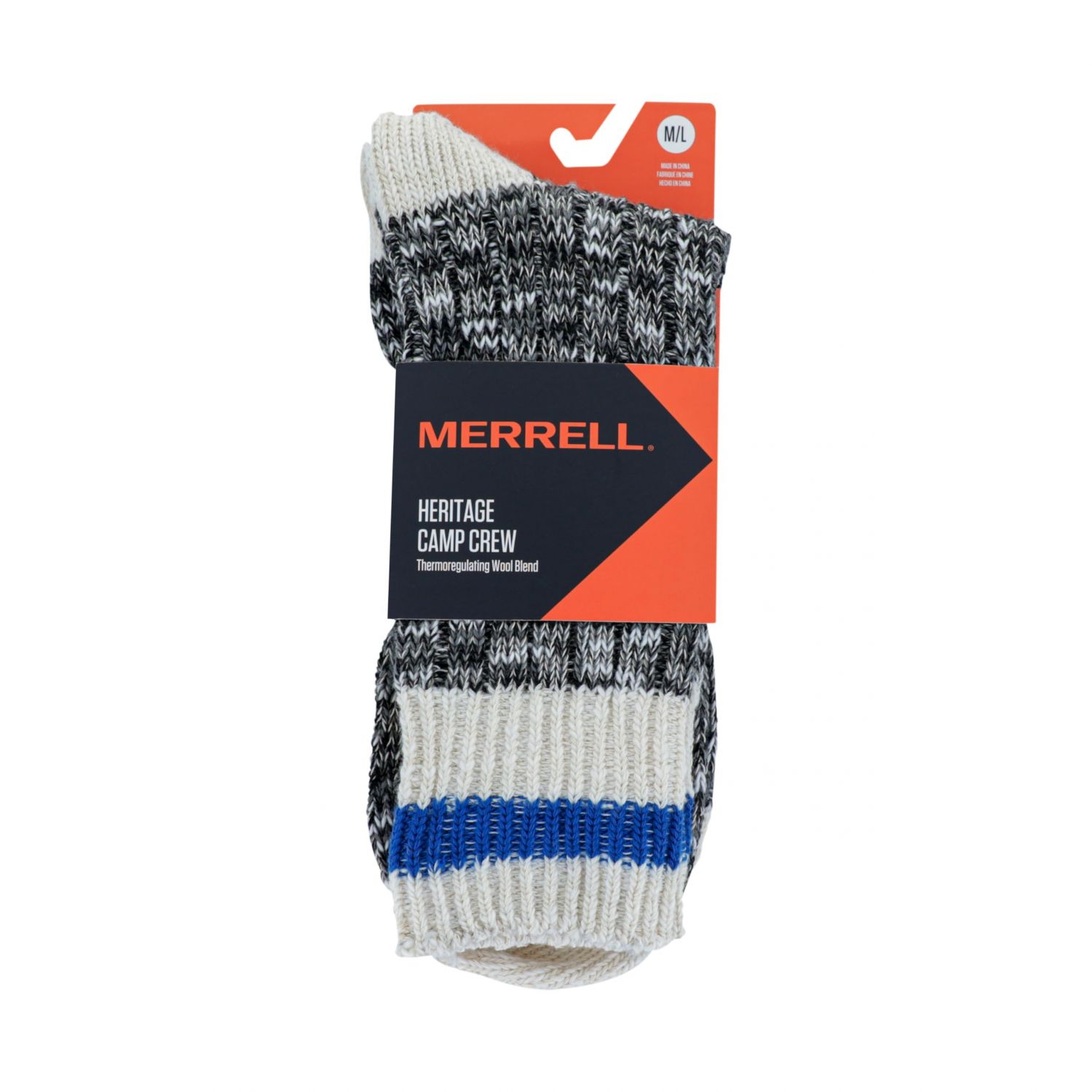Merrell Men's and Women's Heritage Casual Wool Blend Comfort Crew Sock 1 Pair Pack, Black, 9.5-12
