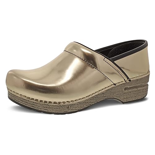 Dansko Professional Chrome Slip-On Clogs for Women - Rocker Sole and Arch Support for Comfort - Ideal for Long Standing Professionals - Food Service, Healthcare Professionals Gold Chrome 7.5-8 M US