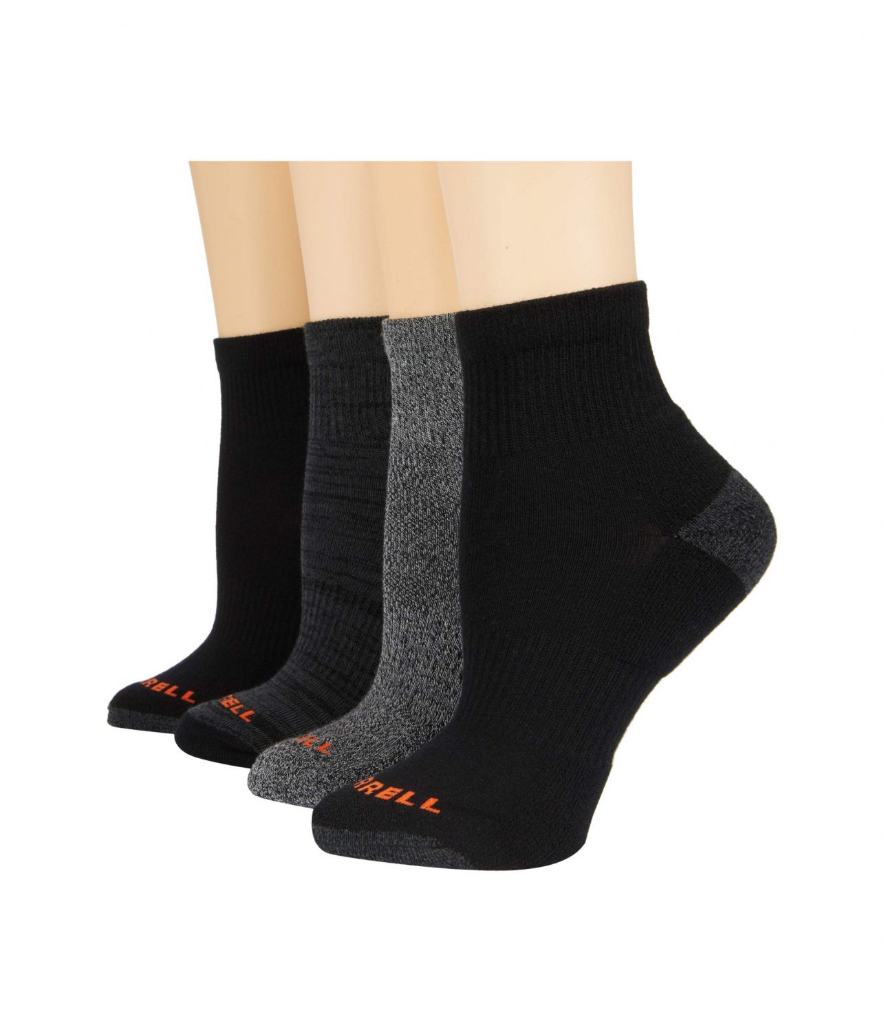 Merrell Men's and Women's Midweight Cushion Quarter Ankle Socks 4 Pair Pack, Black, 9.5-12