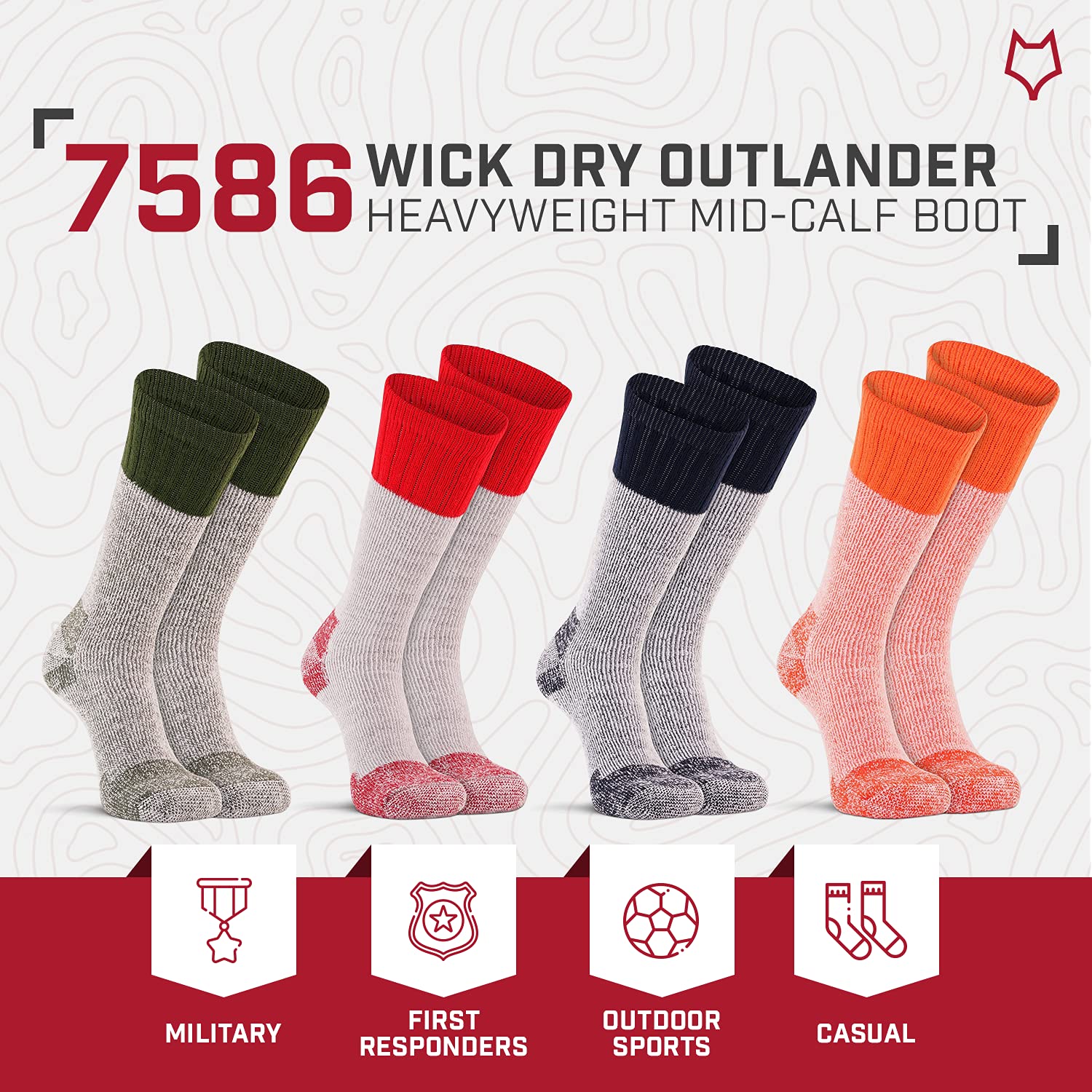 FoxRiver 2 Pack Thernalined Wick Dry Mid-Calf Outlander Socks for Men, Lightweight Boot Socks for Super Warm, Dry