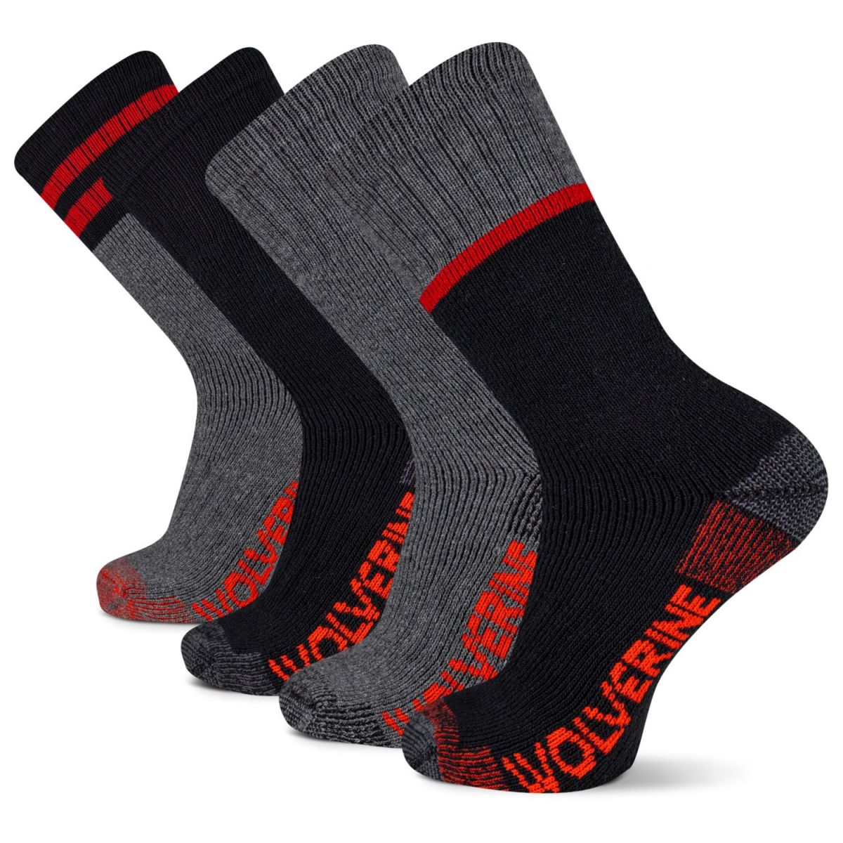 Wolverine Men's Wilderness Thermal Boot Crew Socks Black Assorted (4 pairs) - WWM40014B4B2001-BKAST