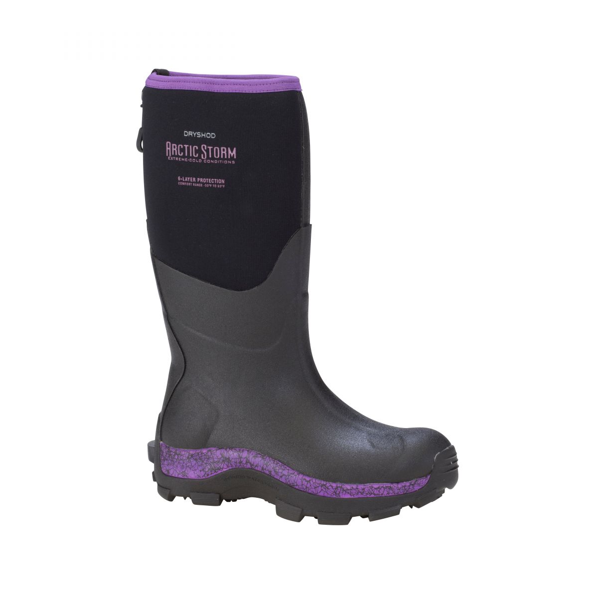 Dryshod Women's Arctic Storm Hi Extreme Conditions Pull On Winter Boot Black/Purple - ARS-WH-PP