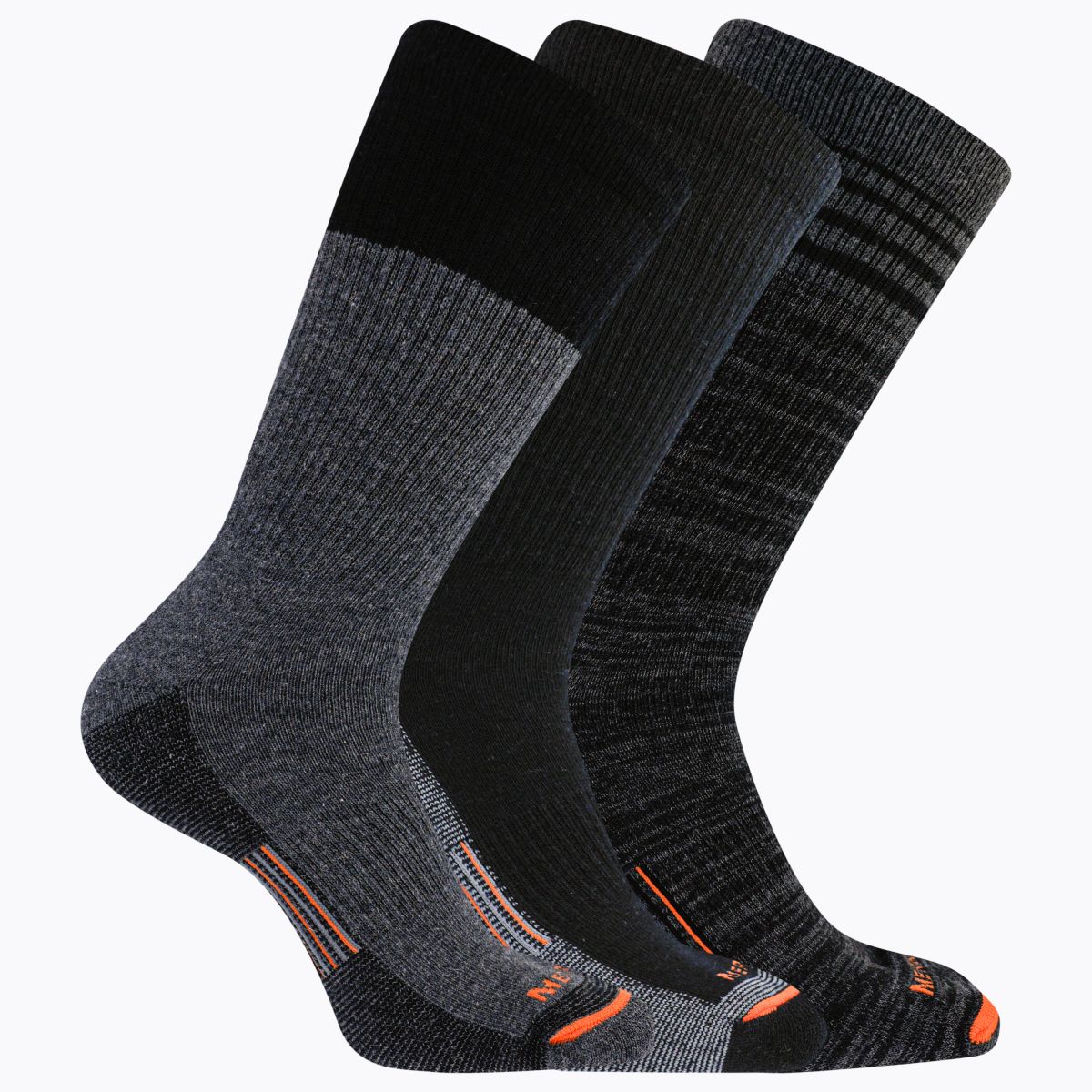 Merrell Unisex Merino Wool Midweight All Weather Work Crew Socks Charcoal Assorted (3 pairs) - MEA33633C3B2001-CHAST