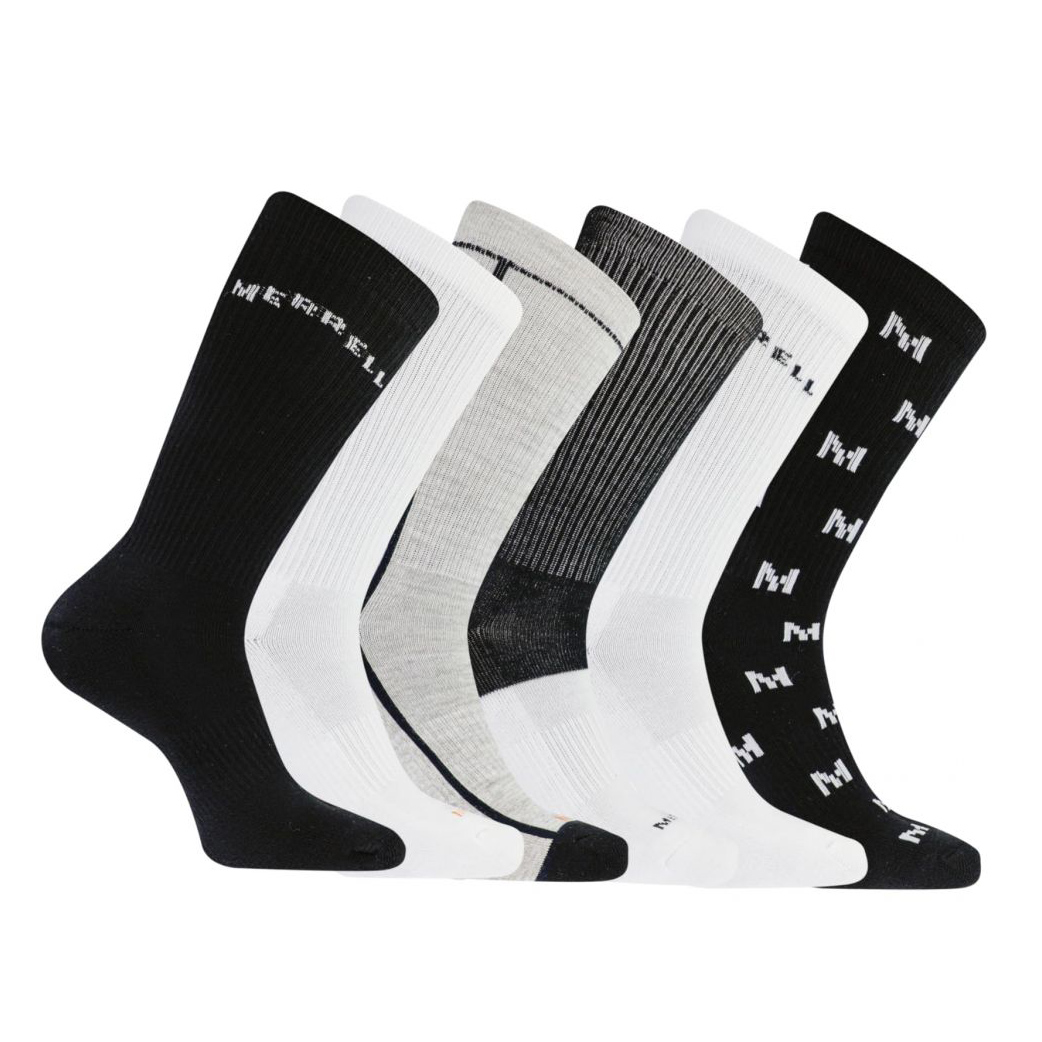 Merrell Unisex Recycled Cushion Hiking Crew Socks Black Assorted (6 pairs) - MEA33694CBU2001-BKAST