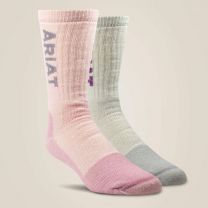 Ariat Women's Merino Wool Blend Midweight Steel Toe Crew Sock 2 Pack Pink/Oatmeal - AR2908-981 (10039127)