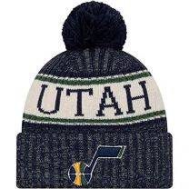 New Era Utah Jazz Navy Blue Cuff Sport Beanie Hat with Pom - NBA Cuffed Winter Knit Cap