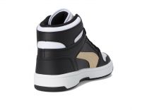 PUMA, Unisex-Child, Rebound Layup Mid Hook and Loop, PUMA Black-PUMA Gold-PUMA White, Big Kid 5.5 US