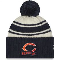 New Era Men's Cream/Navy Chicago Bears 2022 Sideline Sport Cuffed Pom Knit Hat