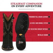 Justin Show Stopper 11” Western Boots for Men - Frontier Collection - Square Toe Leather Men’s Cowboy Boots with Comfort Footbed, Non Slip Outsole, Black - 9.5 EE