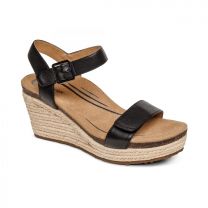 Aetrex Women's Sydney Quarter Strap Espadrille Wedge Sandal Black - EW750W