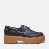 Timberland Women's Stone Street Platform Boat Shoe Dark Blue Full Grain Leather - TB0A2GVFEP1