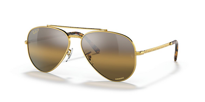Ray-Ban Unisex New Aviator Sunglasses Polished Gold/Silver/Brown Chromance (58 mm) - 0RB3625-9196G5 58