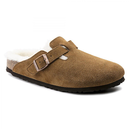 BIRKENSTOCK Women's Boston Shearling Clog Mink Suede/Natural Shearling (regular width) - 1001140