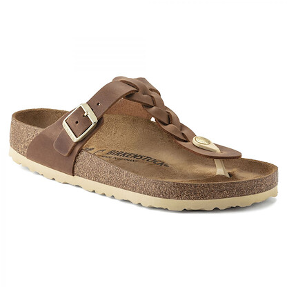 BIRKENSTOCK Women's Gizeh Braid Sandal Cognac Oiled Leather (regular width) - 1021355