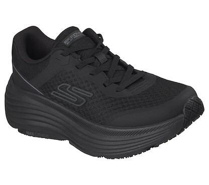 Skechers Women's Slip Resistant Max Cushioning Engineered Mesh Lace Up Food Service Shoe, BLK