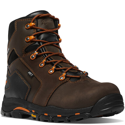 DANNER WORK Men's 6" Vicious Composite Toe Internal Metatarsal Guard Waterproof Work Boot Brown/Orange - 13880