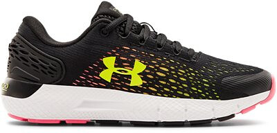 Under Armour Unisex Kids' Grade School Charged Rogue 2 Sneaker Black/White/Yellow Ray - 3022868-004