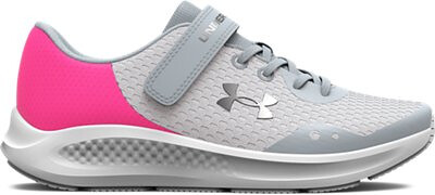 Under Armour Girls' Pre-School UA Charged Pursuit 3 Alternate Closure Running Shoes Halo Gray/Electro Pink/Metallic Silver - 3025012-100