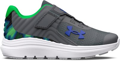 Under Armour Infant Boys' UA Outhustle Printed Running Shoes Pitch Gray/Green Screen/Blue - 3025873-107