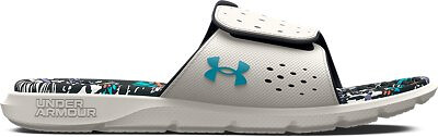 Under Armour Women's UA Ignite 7 Graphic FB Slide Sandal Gray/Gray/Blue Surf - 3026029-100