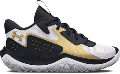 Under Armour Unisex Kids' Pre-School Jet '23 Basketball Shoes White/Black/Metallic Gold - 3026636-100