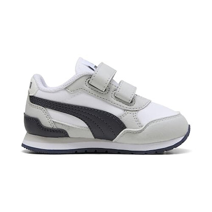 PUMA Unisex-Child ST Runner Hook and Loop, PUMA White-New Navy-Cool Light Gray, Toddler 4