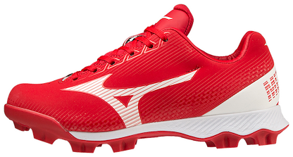 Mizuno Unisex Kids' Wave Lightrevo Junior Molded Low Baseball Cleat Red/White - 320673.1000
