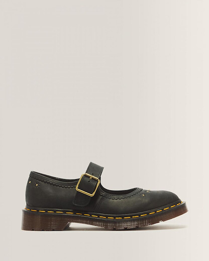 Dr Martens Women's Mary Jane Flower Black Crazy Horse Leather - 42391001