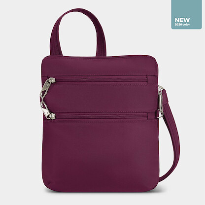 Travelon Anti-Theft Classic Slim Double Zip Crossbody Bag Burgundy - 43116-220