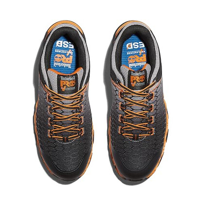 Timberland PRO Men's Powertrain Sport Alloy Safety Toe Static Dissipative Industrial Athletic Work Shoe, Black/Grey/Orange-2024 New, 10.5 M