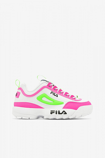 FILA Women's Disruptor II Premium Sneaker White/Knockout Pink/Green Gecko - 5XM01763-145