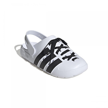adidas Unisex-Adult Adilette Clog 2.0, White/Black/Gold Metallic, 8