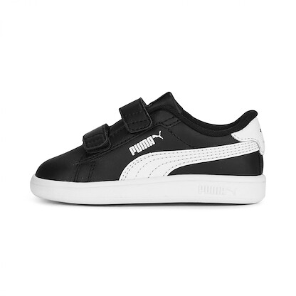 PUMA Kids Smash Hook and Loop Sneaker, Black White, 8 US Unisex