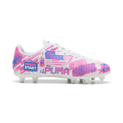 PUMA Pulisic Artificial, Firm Ground Soccer Cleats (Toddler/Little Big Kid) Sneaker, White/Poison Pink/Ultra Blue, 9 US Unisex