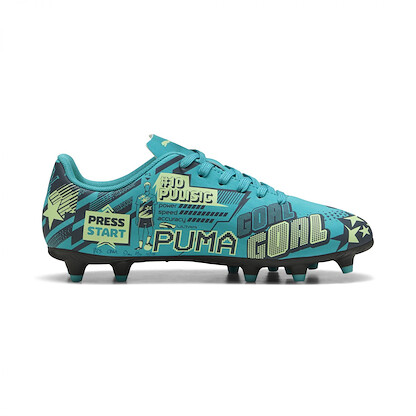 PUMA Unisex-Child Christian Pulisic Legacy Ultra Firm, Artificial Ground Soccer Cleats, Deep Aqua-Marine Blue-Speed Green AH25, 6.5, Big Kid