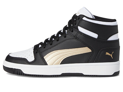 PUMA Unisex Big Kid's Rebound Layup Mid-Top Basketball Shoes Black/Gold/White - 37048645