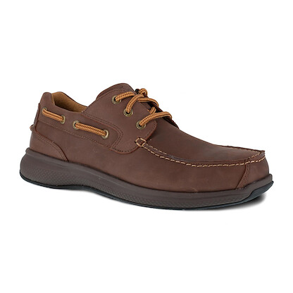 FLORSHEIM WORK Men's Bayside Steel Toe ESD Three Eye Tie Boat Shoe Work Shoe Brown - FS2326