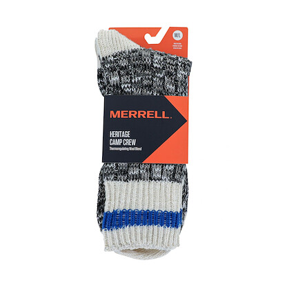 Merrell Men's and Women's Heritage Casual Wool Blend Comfort Crew Sock 1 Pair Pack, Black, 9.5-12