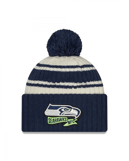 New Era Seattle Seahawks NFL 2022 Sideline Sport Knit Chrome White Navy Beanie - One-Size