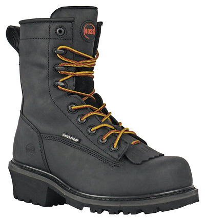 HOSS Men's 8" Cross Cut Composite Toe Waterproof Logger Work Boot Black - 80114