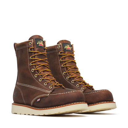 Thorogood Men's 8" American Heritage Moc Toe MAXWear Wedge™ Steel Toe Work Boot Brown Trail Crazy Horse Leather - 804-4478