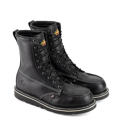 Thorogood Men's American Heritage 8" Moc Toe MAXWear Wedge™ Steel Toe Work Boot Black Full Grain Leather - 804-6208