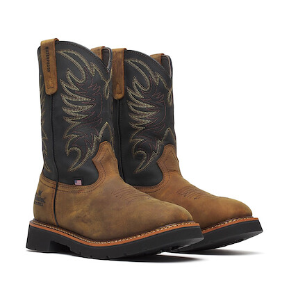 Thorogood Men's 11" Western Soft Toe EH Waterproof Pull-On Work Boots Black/Brown - 814-4330